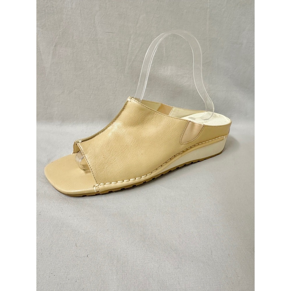 Bandolino 90s Leather Beige Platform Wedge Slide Sandals Size 8.5 Minimalist‎